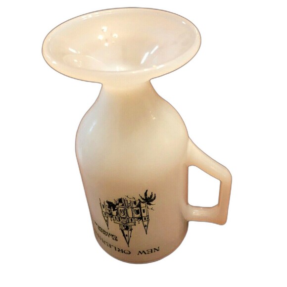 Vintage New Orleans Milk Glass Souvenir Coffee Mug, White W/Green  Pedestal  Cup - Picture 7 of 8